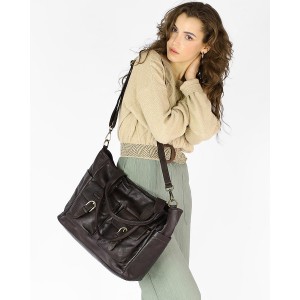 11B. Praktische Handtasche Schultertasche für Damen im Schwarz & Braun aus echtem italienischen Leder